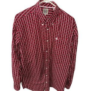 Cinch Jeans Red Geometric Print Button-Down‎ Shirt - Size M